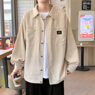Foss Phil燈芯絨夾克男裝春秋季復(fù)古工裝上衣潮流新款日系外套男士青少年 ZLFS-2303米白色 均碼 XL【125斤-140斤】