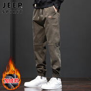JEEP SPIRIT吉普休閑褲男秋冬季韓版束腳褲子男士寬松工裝褲 咖啡色加絨 4XL