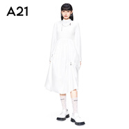 A21中長(zhǎng)款酷酷顯瘦束腰連衣裙不規(guī)則下擺A字裙國(guó)風(fēng)旗袍領(lǐng)設(shè)計(jì)裙子 米白 S