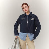 CHUU字母星星刺繡短外套女2025秋季新品學(xué)院風(fēng)寬松長(cháng)袖夾克上衣 藏青 均碼