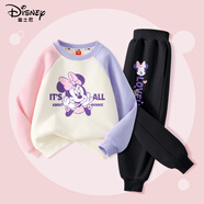 迪士尼寶寶迪士尼兒童套裝春季潮童裝洋氣運動(dòng)時(shí)尚百搭女童兩件套衛衣衛褲 迪淑女粉紫+迪大妮K黑 150