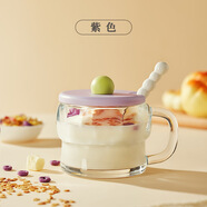 惠上嘉早餐杯帶蓋勺牛奶杯把手燕麥杯透明杯子高顏值玻璃杯豆?jié){酸奶杯 紫色【帶蓋帶勺】-彩盒裝 晨曦早餐杯300ML