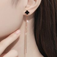 穆西卡S999足銀耳釘流蘇耳環(huán)女2025年新款長(cháng)款耳飾氣質(zhì)高級感耳墜 四葉草流蘇耳飾（玫瑰金）