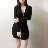 兔嵐大碼包臀裙胖妹妹200斤特300斤性感辣妹拉鏈連衣裙女裝秋季胖mm修 黑色 2XL 建議150-200斤