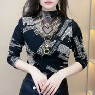 中凡智半高領(lǐng)網(wǎng)紗長袖打底衫女新春秋款修身顯瘦洋氣淑女上衣潮 976-【幾何】不加絨 2XL 建議110~120斤