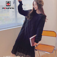 AEMAPE中長(zhǎng)款連衣裙女2025春秋冬季新寬松加厚蕾絲過膝針織毛衣裙子女 黑色 M