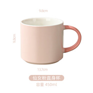無(wú)泥（WUNI） 歐式磨砂黑色啞光馬克杯帶勺蓋高檔大容量陶瓷水杯子創(chuàng  )意咖啡杯 粉色 單杯