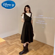 迪士尼（Disney）少女連衣裙初中學(xué)生高中女生過(guò)膝長(cháng)裙子13學(xué)院風(fēng)14歲女孩15夏裝16 黑色 185 XXL(120-135斤)
