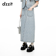 DZZIT【愛(ài)心老花】明星同款地素半身裙夏季牛仔裙子女 藍色 M