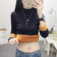 加絨/加絨加厚半高領(lǐng)打底衫秋冬新款韓版長(cháng)袖內搭毛衣女潮 黑色【加絨加厚】 M