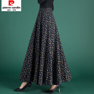 皮爾卡丹2025春秋新款棉麻半身長裙復(fù)古民族風(fēng)女高腰中長款亞麻大擺舞裙子 新藍(lán)底小碎花 棉麻長裙 L