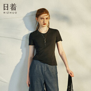 日著RIZHUO【商場同款】短袖衫印花T恤2024夏季新款圓領(lǐng)正肩夏衣 尋黑 M