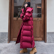 蒂默奇東北超長(cháng)款棉服女新款過(guò)膝長(cháng)棉衣到腳踝2024冬季韓版A字寬松連帽 酒紅色 加厚 S