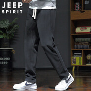 JEEP SPIRIT吉普休閑褲男春季韓版褲子男士直筒保暖加厚加絨褲男 黑色 XL 