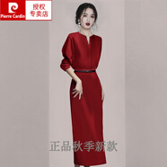 皮爾卡丹（pierre cardin）秋裝2023年新款秋季氣質(zhì)純色連衣裙女高端輕奢女裝高級(jí)感高冷御姐 紅色連衣裙(配腰帶) S