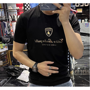 BGP潮牌歐美風(fēng)夏季新款帥氣男士潮流金?；照聽C鉆圓領(lǐng)短袖網(wǎng)紅t恤男 黑色 M