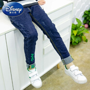 迪士尼（Disney）男童牛仔褲春秋裝2023韓版長褲子兒童中大童褲子洋氣時(shí)髦冬裝加絨 英文字母牛仔褲 140碼(130-140cm)