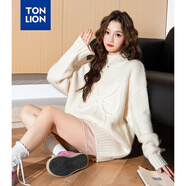 唐獅冬季新款女套頭半高領(lǐng)前胸同色繡花長(cháng)袖毛線(xiàn)衫TB 本白 M