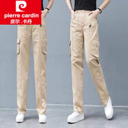 皮爾卡丹（pierre cardin）女裝工裝褲女春秋2025新款高腰寬松休閑夏季女褲小個(gè)子直筒窄版闊 卡其色直筒款 4XL 建議140-150斤