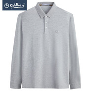 金利來(lái)（Goldlion）男裝快熱紗長(cháng)絨棉純色翻領(lǐng)長(cháng)袖t恤男士款秋冬商務(wù)休閑體恤衫H 淺灰-38 L