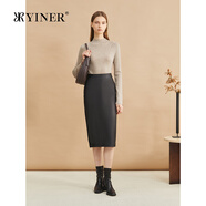 音兒（YINER）2024冬季新款半高領(lǐng)釘珠鏤空拼接羊毛真絲混紡針織衫 淺杏 3XL