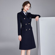 芭妃婭職業(yè)裝毛呢外套女中長(zhǎng)款工作服呢子大衣2021新款秋冬修身工裝加厚 891藏青色 S