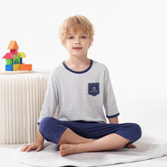 大嘴猴（paul frank）男童睡衣2025夏季中大童天絲薄款冰爽兒童家居服套裝空調(diào)服 海軍藍(lán) 110 cm