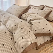 阿芙豆 花邊款純棉四件套全棉田園小清新韓版少女公主風(fēng)花邊床上用品 花邊款-美拉德愛(ài)心 1.8m床單款四件套-被套200*230cm