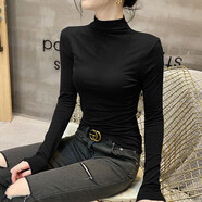 RKTR 秋冬修身打底衫女半高領(lǐng)莫代爾2024春秋冬新款百搭長袖T恤上衣 黑色【半高領(lǐng)莫代爾】 L (102-114斤)