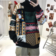 凱丁森毛衣男美式復(fù)古ins甜美寬松慵懶風(fēng)小熊男生毛衣國潮日系秋冬外穿 眾優(yōu)-Y363黑色【高領(lǐng)】 XL【120-140斤】