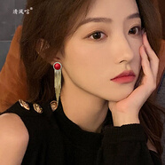 清風(fēng)唁流蘇耳環(huán)女韓國(guó)氣質(zhì)高級(jí)感禮物大氣耳墜喜慶的紅色過(guò)年長(zhǎng)款 金色紅貝珠