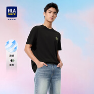 HLA海瀾之家短袖T恤男25新涼感短袖男夏HNTBW2J030A 黑色花紋67 175/92A L推薦137~150斤
