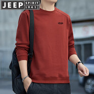 JEEP SPIRIT吉普衛(wèi)衣男春秋長袖T恤圓領(lǐng)上衣休閑百搭體恤秋衣休閑服打底衫 磚紅色 XL （建議120-140斤）