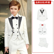 ELPA兒童燕尾禮服套裝花童禮服男童西裝套裝主持人鋼琴演出服西服英倫 白花3件套：上衣+馬甲+長(cháng)褲 145 碼 身高140-145cm 重62-71斤