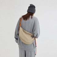 VAOPER餃子包男大容量中性斜挎包女休閑單肩包喂牌編織繩通勤騎行包 卡其色