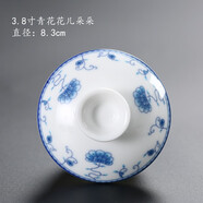 貝多嘉蓋碗茶杯單蓋子陶瓷三才泡茶碗家用配件功夫茶具零配青花白瓷大號(hào) 3.8寸青花花兒朵朵 直徑8.3cm