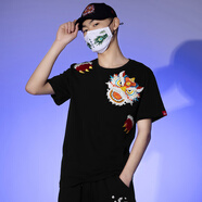 天龍致尊（Denon supreme）短袖T恤男女潮牌夏季中國(guó)風(fēng)半袖民族風(fēng)印花短袖T恤衫 694黑色 M