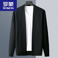 羅蒙（ROMON）冰絲針織開衫毛衣男春秋外套休閑純色大碼潮流薄款長袖毛線衫 略厚-黑色 單外套 L 125-140斤