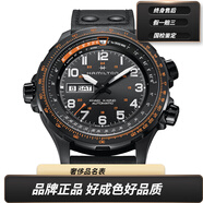 【二手95新】漢米漢密爾頓手表卡其航空系列越風(fēng)速雙歷自動(dòng)機(jī)械男士腕表 黑色皮帶黑色表盤(pán) 45mm H77785733