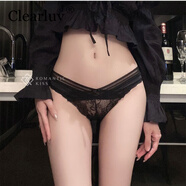 CKPED2條裝蕾絲女士?jì)妊澟愿屑兠抟d歐美法式柔軟火辣中低腰三角短褲 粉色+黑色 2條 均碼（適合80-140斤左右）