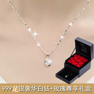 艾朵唯999足銀項(xiàng)鏈女25新款時(shí)尚鎖骨鏈520七夕情人節(jié)送女友閨蜜生日禮物 白鉆【玫瑰禮盒】證書(shū)