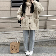 凱安尼粗麻花毛衣開衫學(xué)院風(fēng)日系甜美新款v領(lǐng)女學(xué)生秋冬季寬松針織衫 圖片色 M