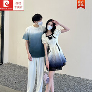 皮爾卡丹（pierre cardin）情侶裝一衣一裙T恤顯瘦方領(lǐng)漸變公主短裙子蓬蓬泡泡袖連衣短裙 2313兩件裝(男T+女裙備注尺碼) 2XL