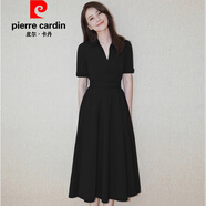 皮爾卡丹（pierre cardin）官方高端夏高圓圓明星同款衣服黑色長(cháng)款連衣裙復古法式氣質(zhì)小黑裙 品牌旗艦黑色 L