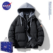 NASA BASE官方潮牌棉衣男女款秋冬季加厚羽絨棉面包服日系假兩件連帽外套男 8088-深灰色 4XL（建議190-210斤）