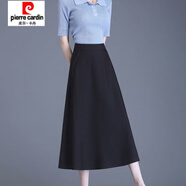 皮爾卡丹（pierre cardin）毛呢半身裙女秋冬新款中長(cháng)款大擺傘裙高腰顯瘦遮胯大碼A字長(cháng)裙潮 西裝三片裙黑色 裙長(cháng)80cm L 【105-115斤】