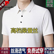 皮爾卡丹品牌冰絲速干短袖t恤男夏季寬松純色polo衫翻領(lǐng)中年商務(wù)休閑體恤T 白色【桑蠶絲】 180/96A建議150-170斤