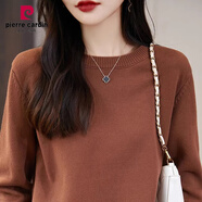 皮爾卡丹（pierre cardin）不起球純棉打底衫女秋冬寬松內(nèi)搭毛衣洋氣2024新款圓領(lǐng)針織衫 焦糖色 XL