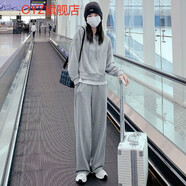 OYZ香港潮牌春秋新休閑運(yùn)動(dòng)套裝女時(shí)尚洋氣減齡炸街衛(wèi)衣闊腿褲兩件套 灰色 上衣+褲子 L