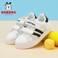 巴布豆（BOBDOG）童鞋春春秋新款韓版兒童小白鞋女寶寶板鞋男童休閑運動(dòng)鞋 白/黑32079-（單網(wǎng)） 25 適合腳長(cháng)15.2cm